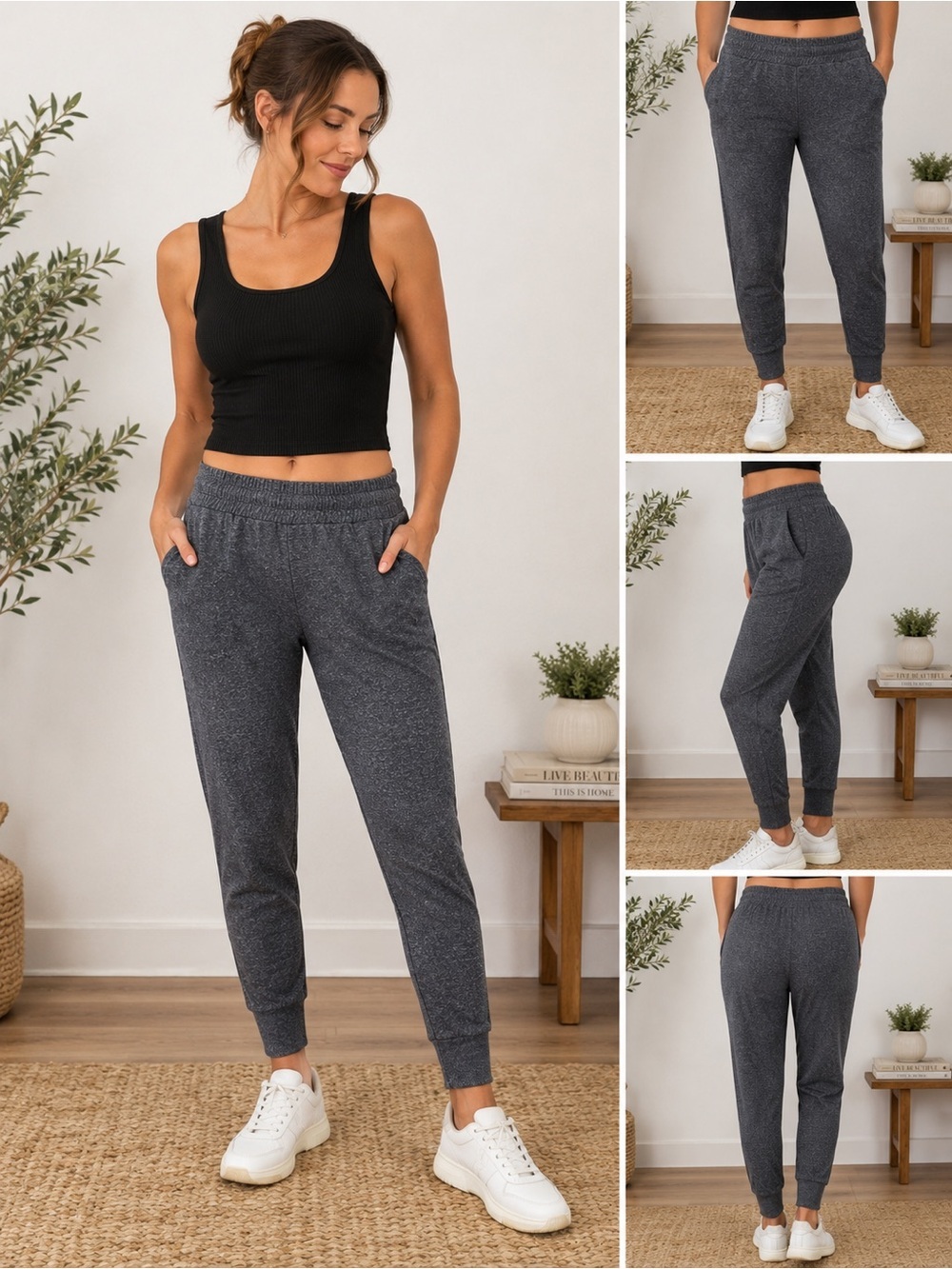 shosho Charcoal Heather Elastic-Waist Jogger Pants
